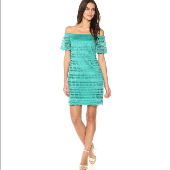 NWT New Trina Turk Merengue Off Shoulder Lace Dress in Aqua Size XS - Picture 1 of 9